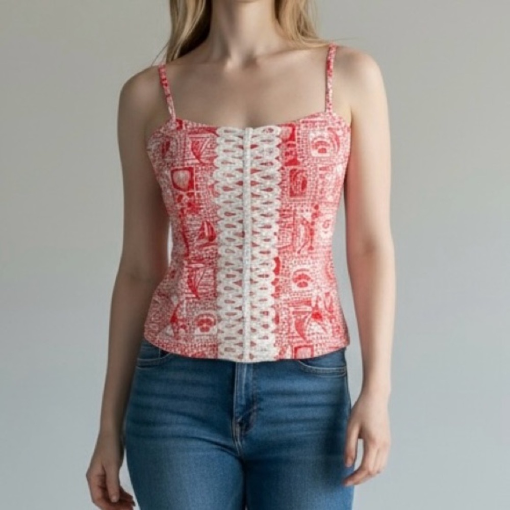 Lilly Pulitzer Shelli Stretch Top Cut Out Back Mizner Red Seaside Harbor Size 2 - Picture 9 of 9
